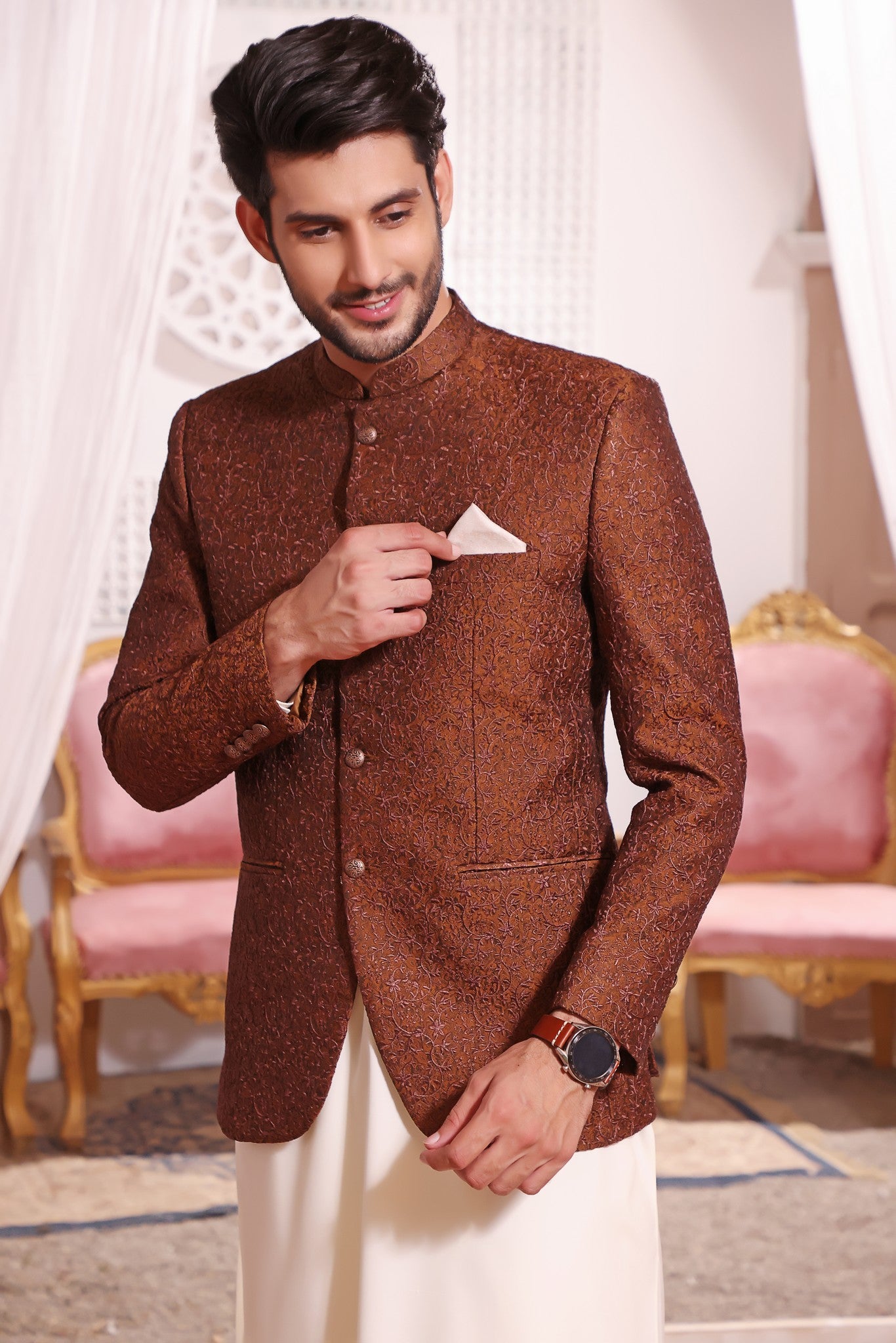 With Black Shalwar Kameez Prince Coat Mehroon Colour Maroon Coat