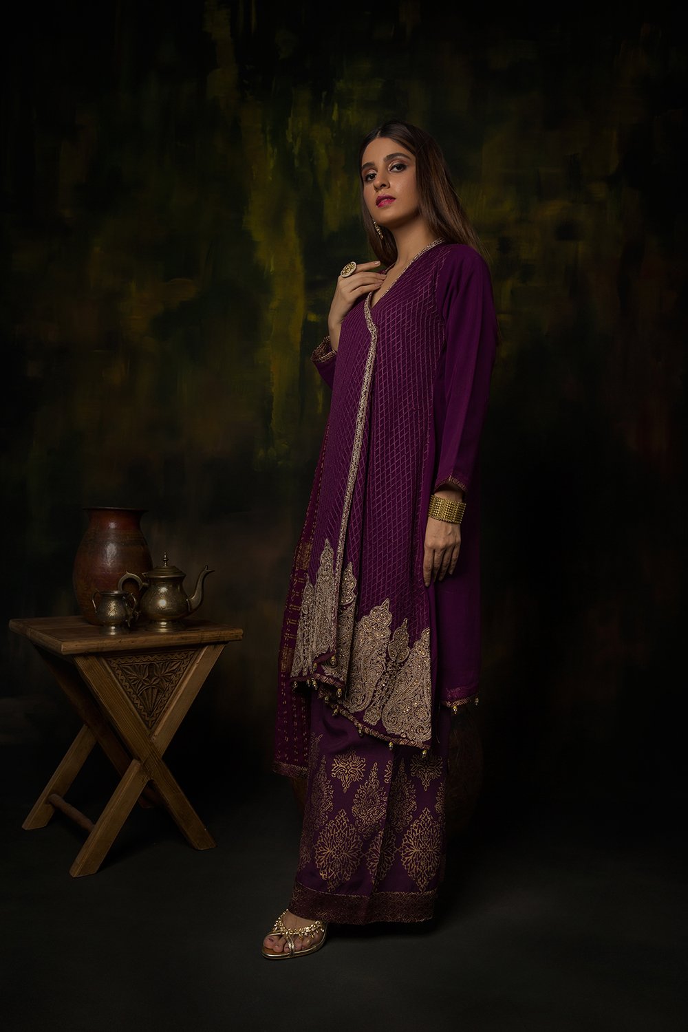 LDD-01312 | Purple | Formal 3 Piece Suit  | Polyester Crinkle