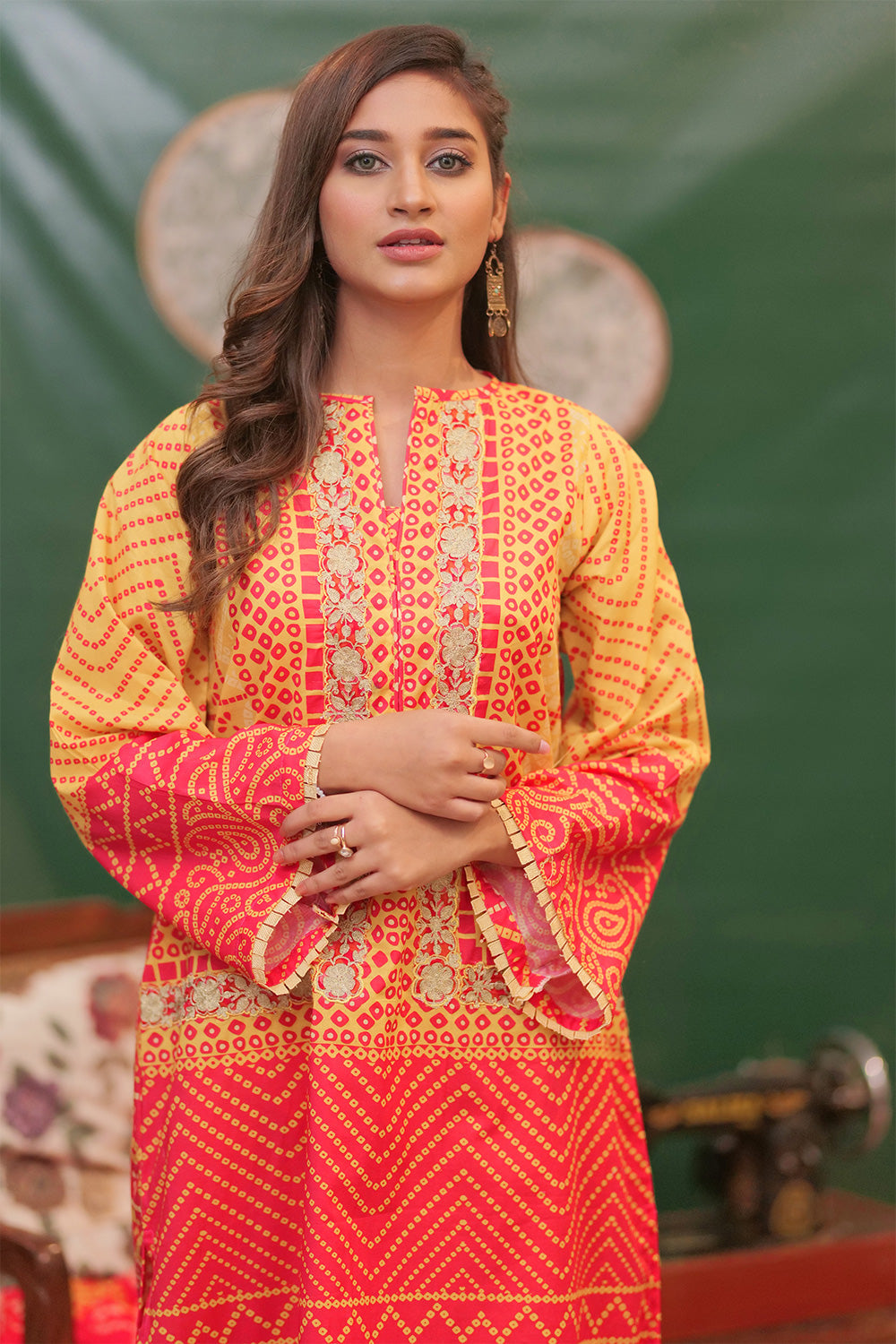 Casual 3 Piece Suit | Cotton Lawn Print | Shocking Pink & Yellow | LAD-01976